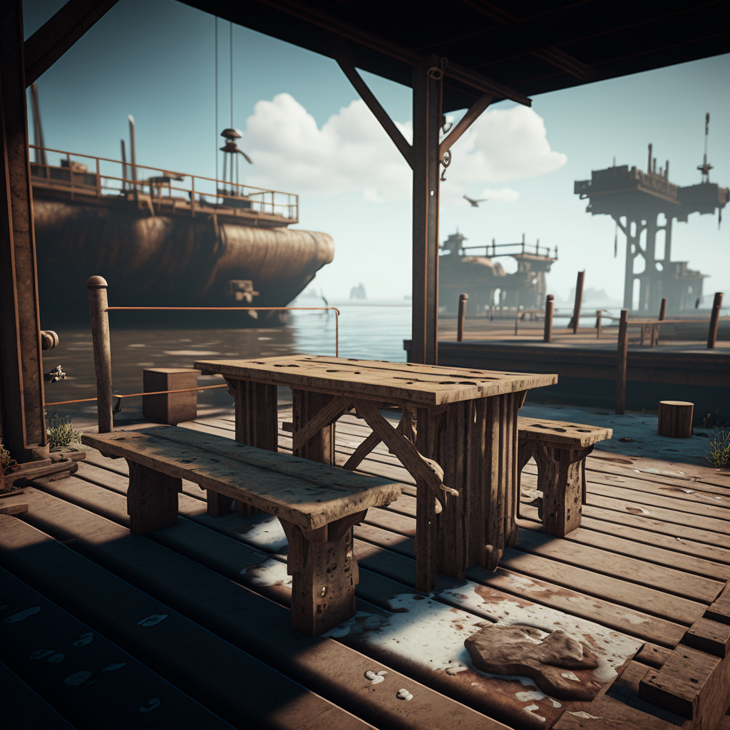 Bank and table at the docks of the bay
