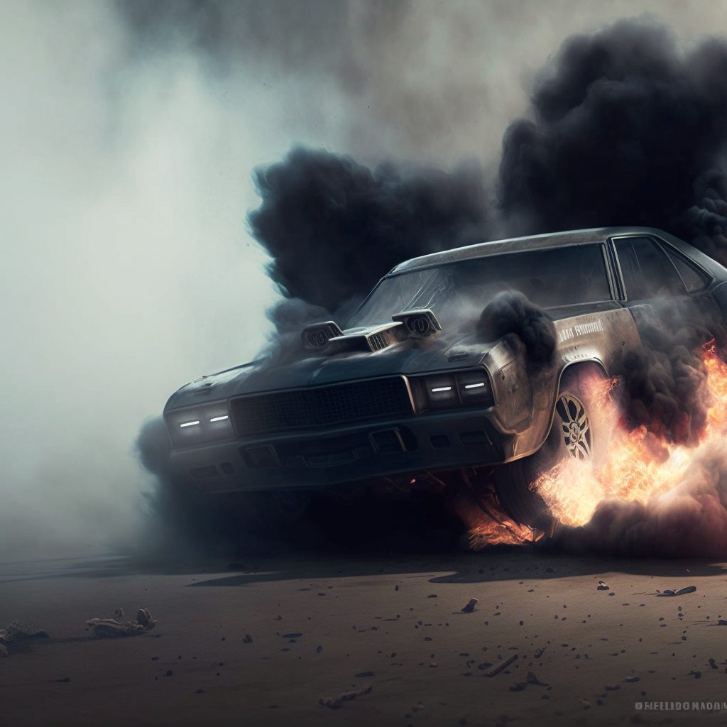 Auto beim Burnout mit brennenden Reifen