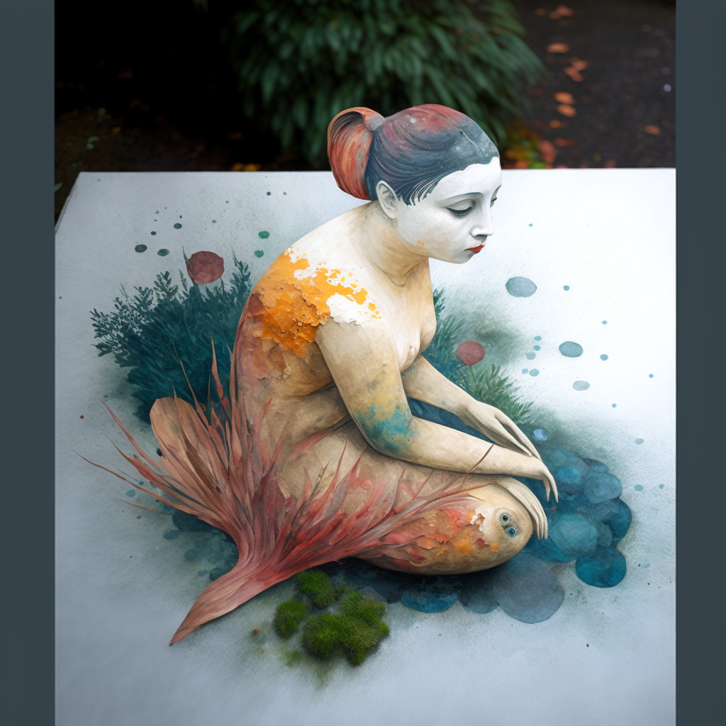 Skultur einer Frau (Wasserfarbe), die auf einem Blatt Papier sitzt