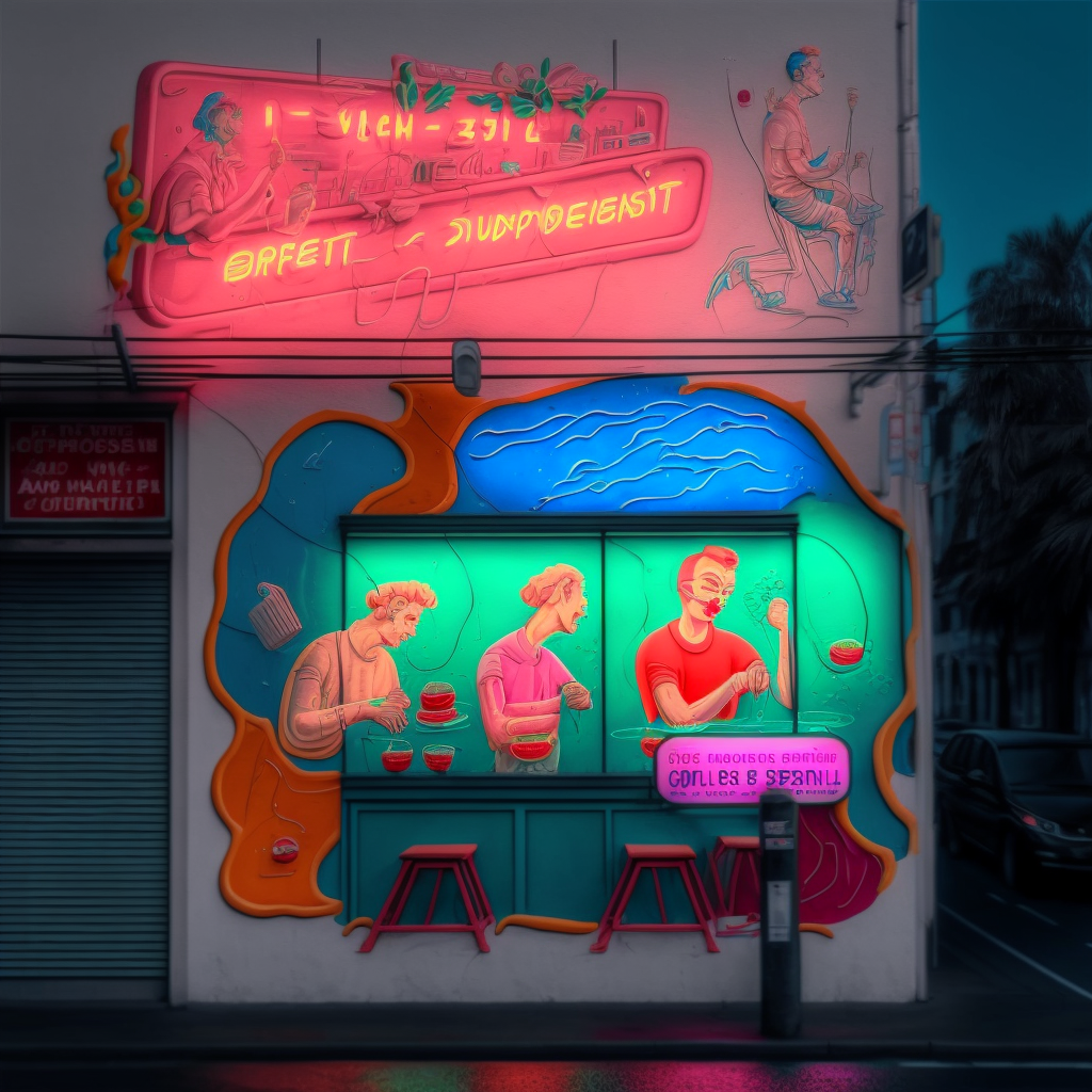 Neon-Werbung mit essenden Menschen