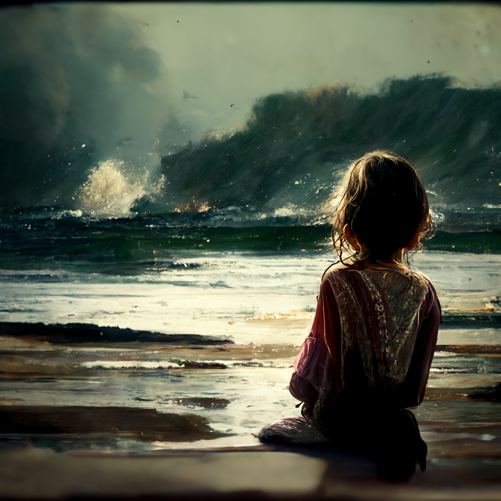 Girl Watching Breaking Waves
